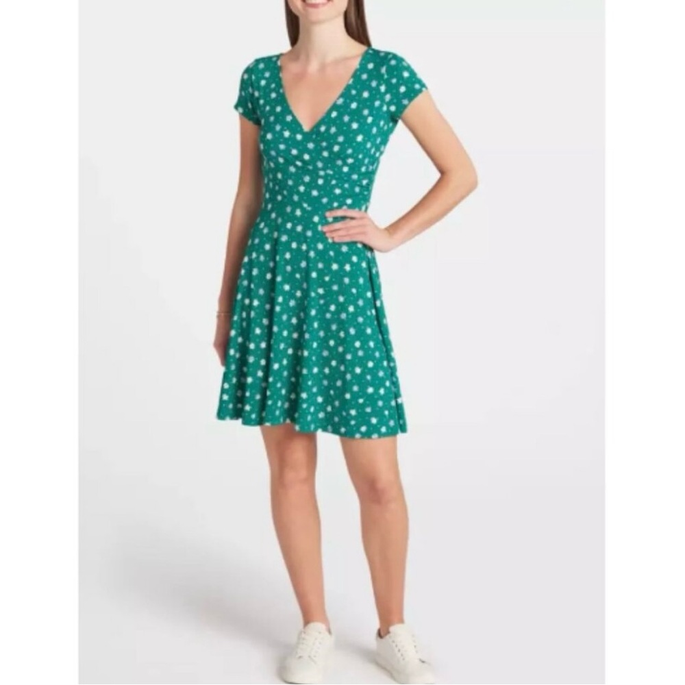NWT  Kaileigh  Teal Green Floral V-Neck Dress - XS